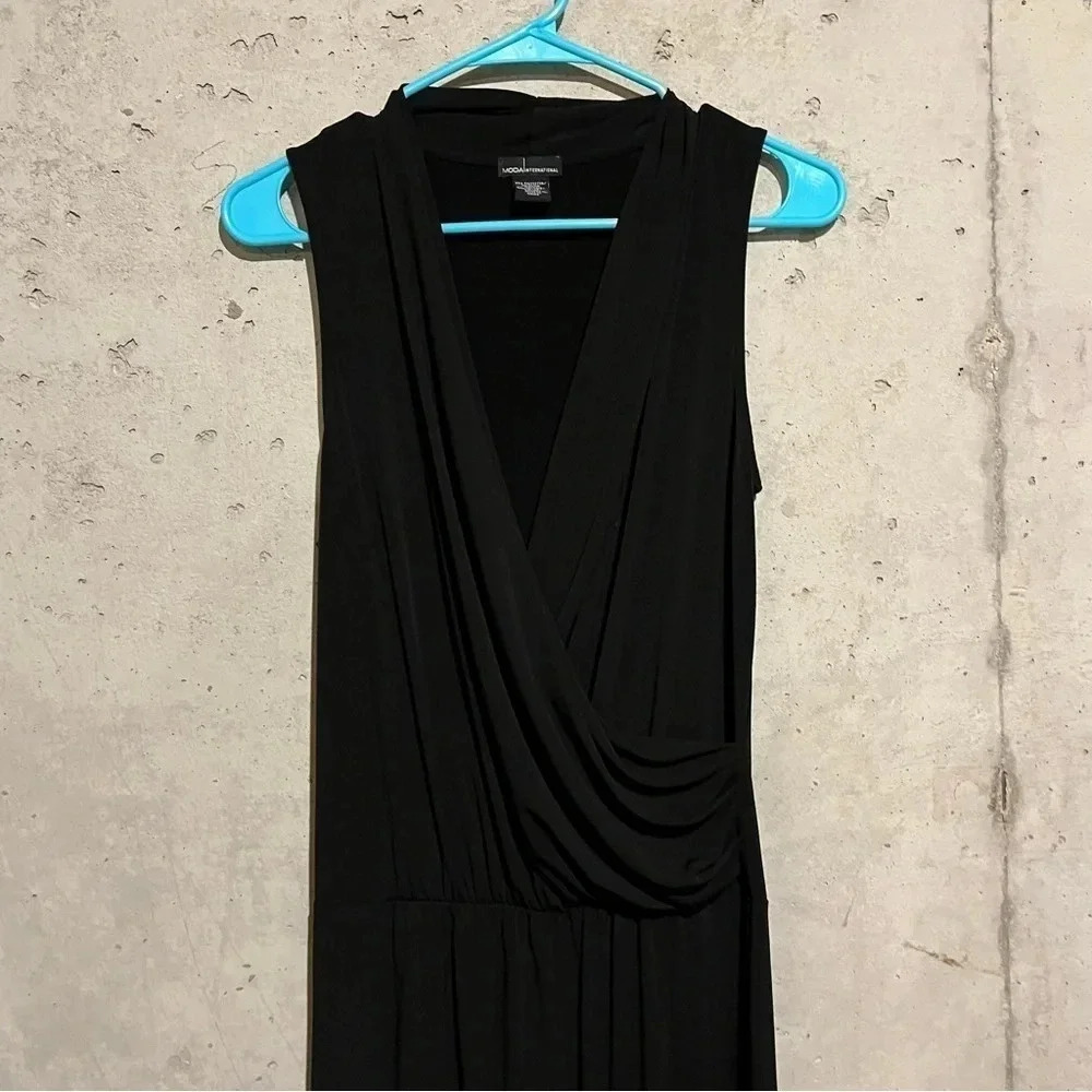 Moda International Womens Black Sleeveless Faux Wrap Casual Maxi Dress Size M - Picture 2 of 8